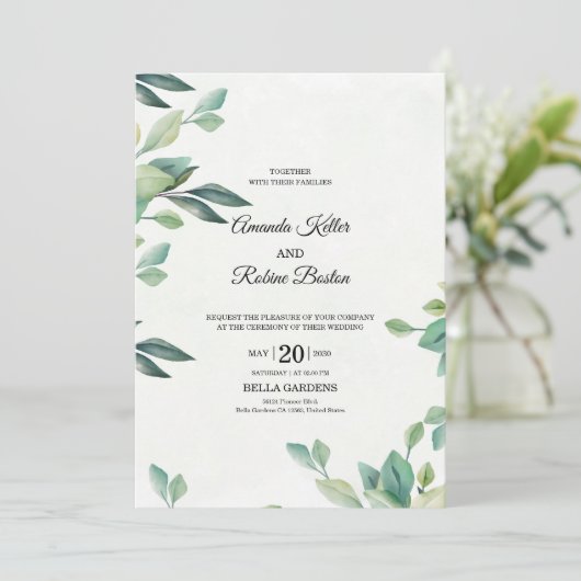 Elégant Faire-part de mariage d'Eucalyptus (Debout devant)