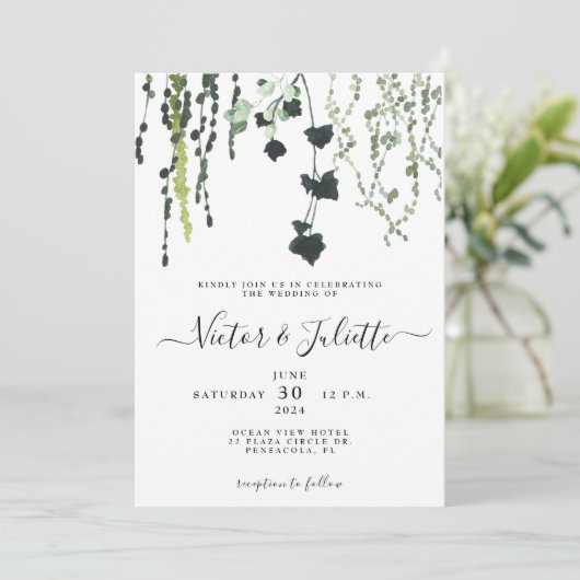 Élégant Faire-part de mariage d'eucalyptus à pendr (Debout devant)