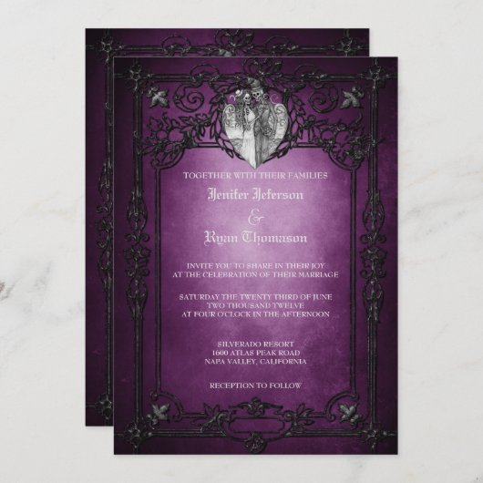 Élégant faire-part de mariage d'halloween gothique (Devant / Derrière)