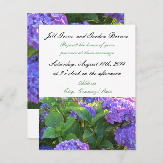 Élégant Faire-part de mariage d'Hydrangée violette (Devant / Derrière)