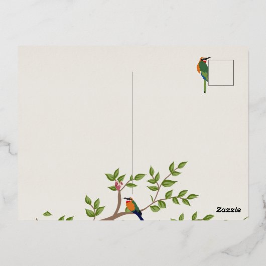 Élégant Faire-part de mariage d'oiseaux botaniques (Verso)