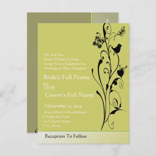 Elégant Faire-part de mariage d'oiseaux et de papi (Devant / Derrière)