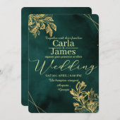 élégant faire-part de mariage d'or vert émeraude (Devant / Derrière)