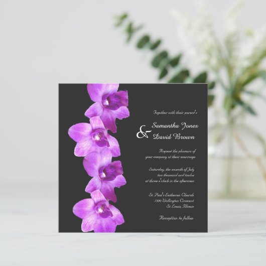 Élégant Faire-part de mariage d'orchidées violette (Debout devant)