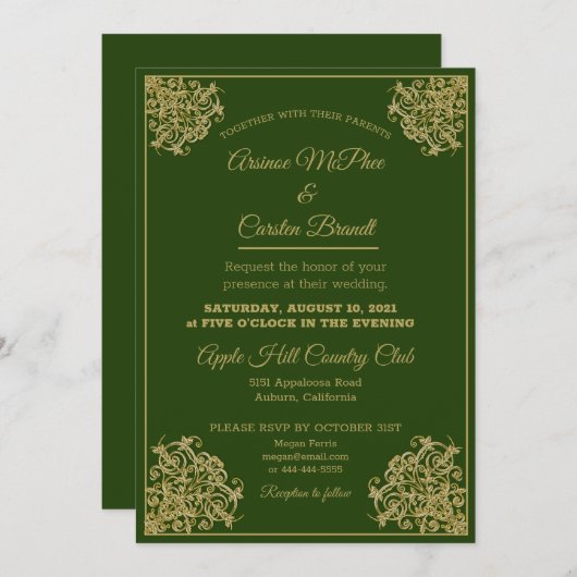 Élégant Faire-part de mariage doré (Devant / Derrière)