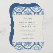 Elégant Faire-part de mariage en carrelage bleu es (Devant / Derrière)