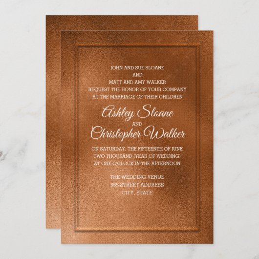 Élégant Faire-part de mariage en cuivre et en crèm (Devant / Derrière)