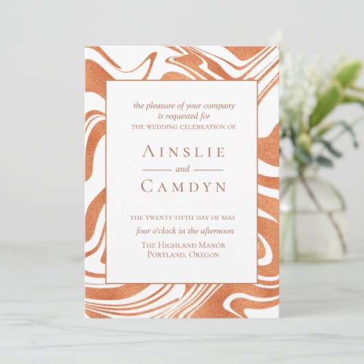 Élégant Faire-part de mariage en cuivre marbré (Debout devant)