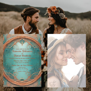 Élégant Faire-part de mariage en cuivre turquoise