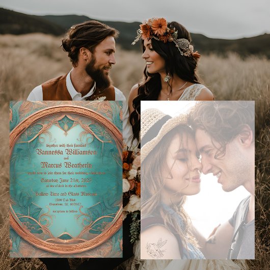 Élégant Faire-part de mariage en cuivre turquoise