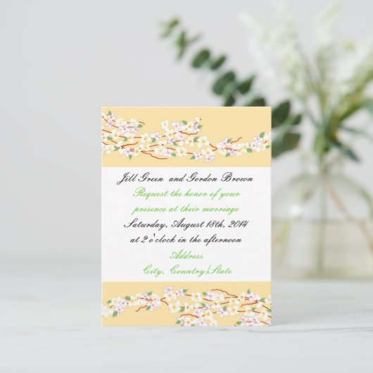 Élégant Faire-part de mariage en fleurs jaunes (Debout devant)
