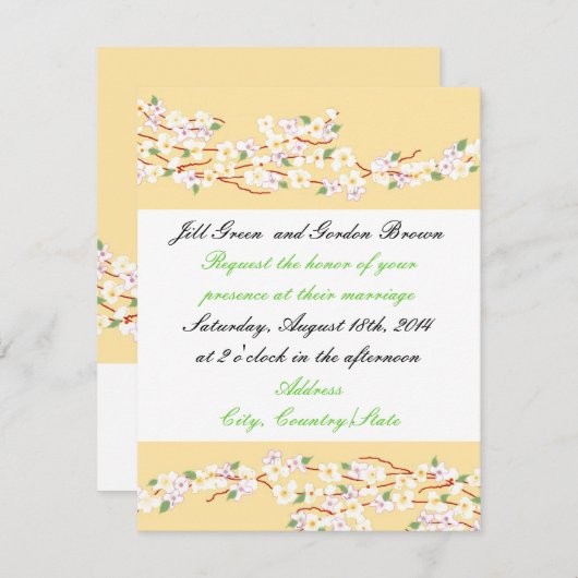 Élégant Faire-part de mariage en fleurs jaunes (Devant / Derrière)