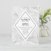 Élégant Faire-part de mariage en marbre blanc et g (Debout devant)