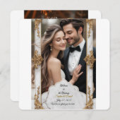 Elégant Faire-part de mariage en marbre et or (Devant / Derrière)