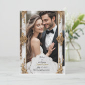 Elégant Faire-part de mariage en marbre et or (Debout devant)