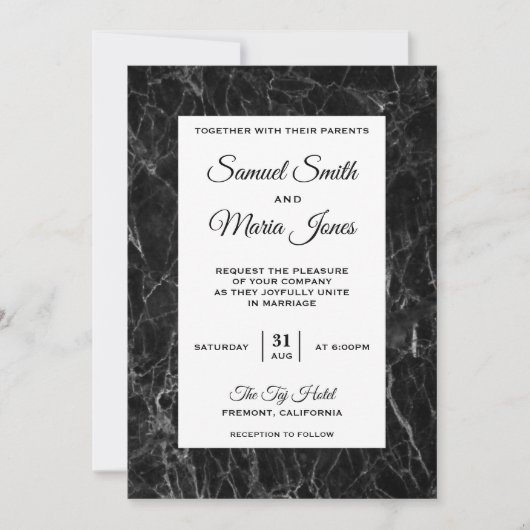 Élégant Faire-part de mariage en marbre noir (Devant)