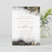 Élégant Faire-part de mariage en marbre noir or (Debout devant)