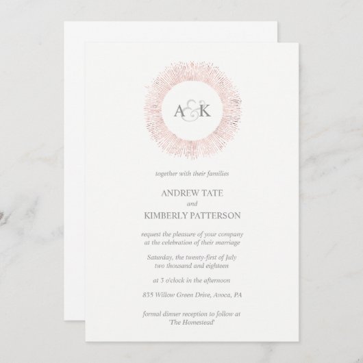 Élégant faire-part de mariage en or rose (Devant / Derrière)