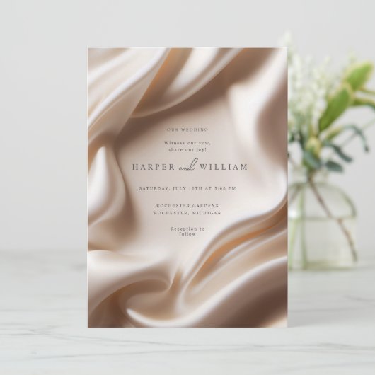 Élégant faire-part de mariage en satin rose (Debout devant)