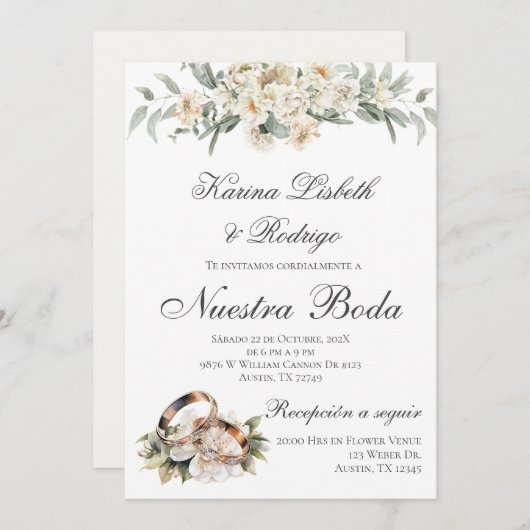 Élégant Faire-part de mariage espagnol (Devant / Derrière)