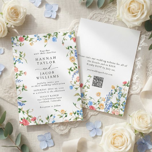 Élégant Faire-Part de Mariage Été Code QR RSVP Fle