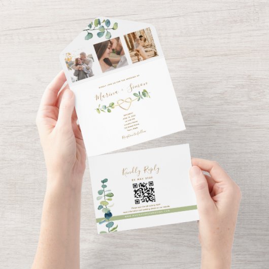 Elégant Faire-part de mariage Eucalyptus avec code (Déchirure)