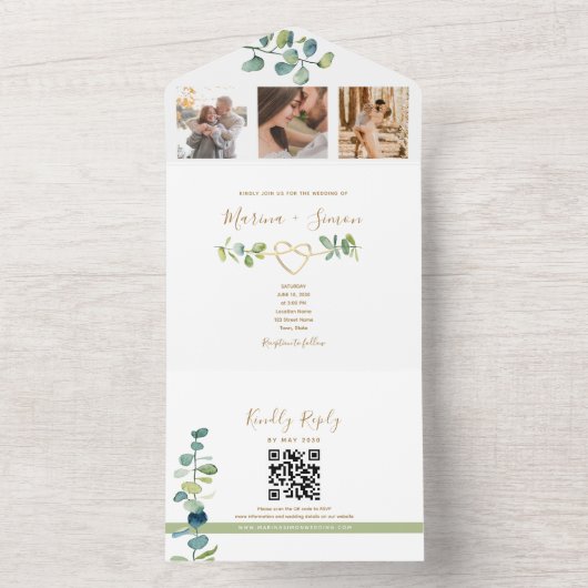 Elégant Faire-part de mariage Eucalyptus avec code (À l'intérieur)