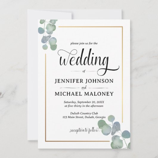 Elégant Faire-part de mariage Eucalyptus Peint À L (Devant)