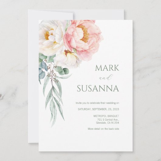 Élégant Faire-part de mariage Eucalyptus Peonies (Devant)