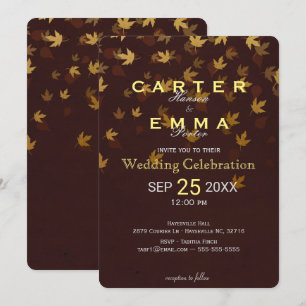 Élégant Faire-part de mariage Feuille d'or d'autom