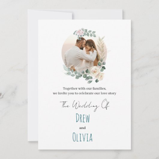 Élégant Faire-part de mariage Feuille vert (Devant)