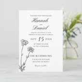 Élégant Faire-part de mariage Fleur sauvage Black  (Debout devant)