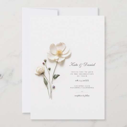 Élégant Faire-part de mariage Fleur sauvage blanc (Devant)