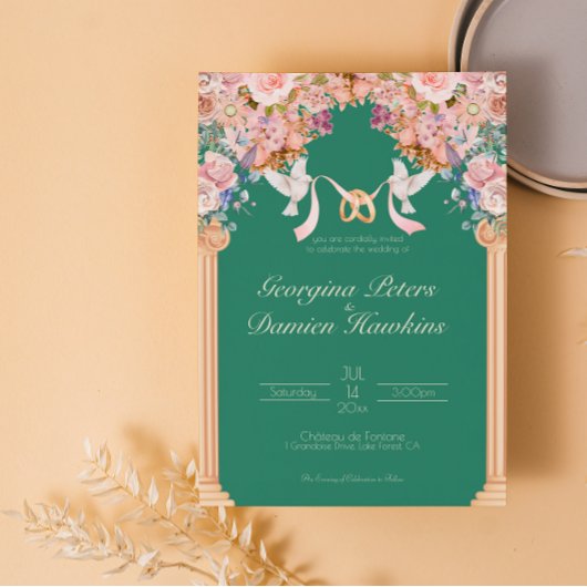 Élégant Faire-part de mariage Fleur sauvage Emeral