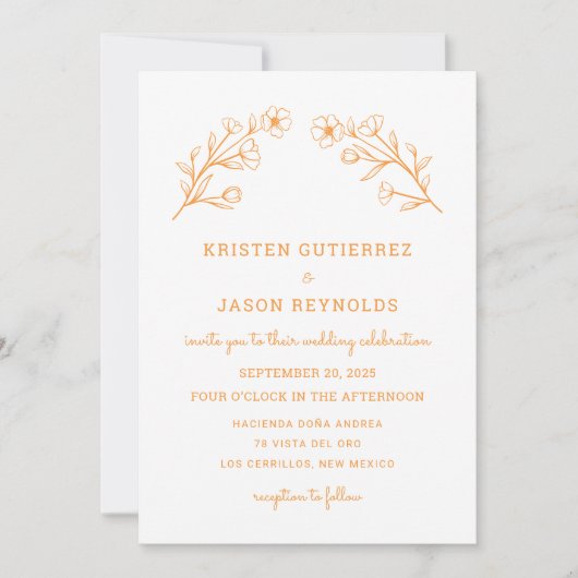 Élégant Faire-part de mariage Fleur sauvage minima (Devant)