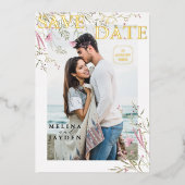 Élégant Faire-Part de Mariage Fleur Sauvage Rose (Recto)