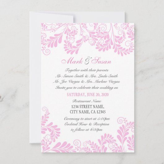 Élégant Faire-part de mariage fleuri rose cendré (Devant)