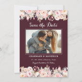 Élégant Faire-Part de Mariage Fleuris Rose Bourgog (Devant)