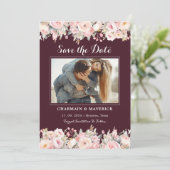 Élégant Faire-Part de Mariage Fleuris Rose Bourgog (Debout devant)