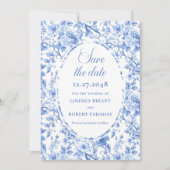 Élégant Faire-Part de Mariage Fleurs Bleues Profon (Devant)