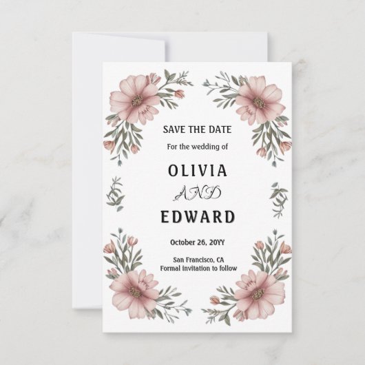 Élégant Faire-part de mariage Fleurs Save the Date (Devant)