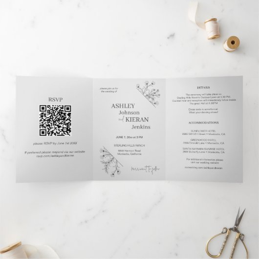 Élégant Faire-part de mariage Floral (Intérieur)