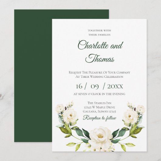 Élégant Faire-part de mariage Floral (Devant / Derrière)