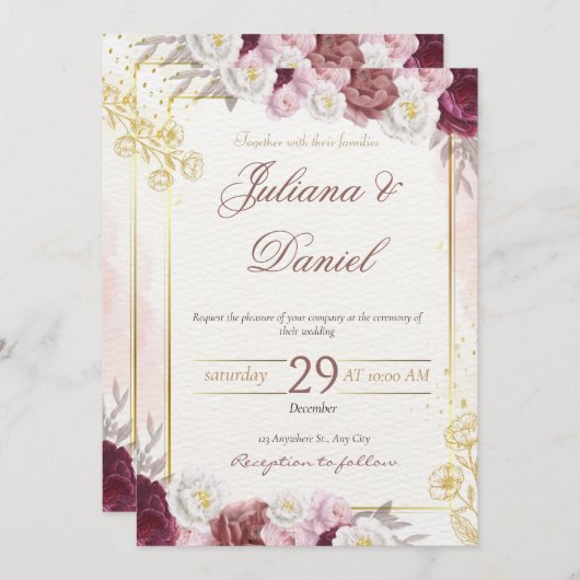 Élégant Faire-part de mariage Floral (Devant / Derrière)