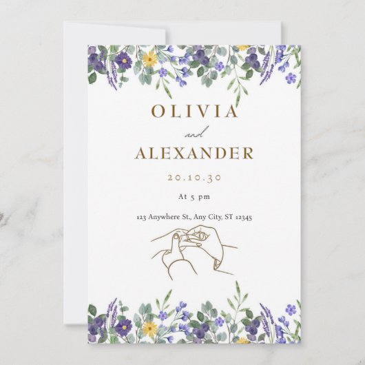 Élégant Faire-part de mariage Floral (Devant)