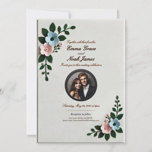 Élégant Faire-part de mariage floral (Devant)