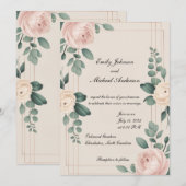 Élégant Faire-part de mariage Floral (Devant / Derrière)