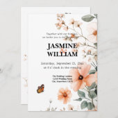 Élégant Faire-part de mariage Floral (Devant / Derrière)