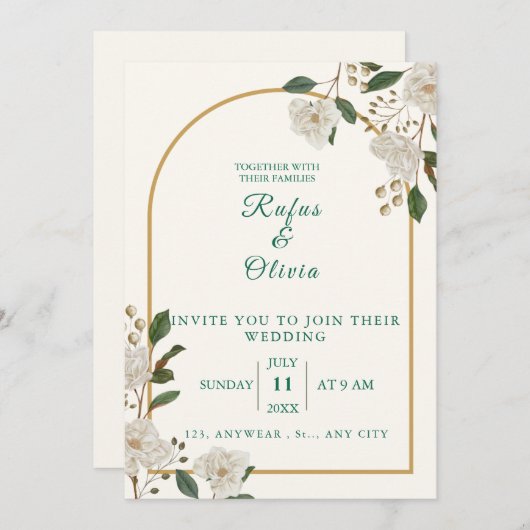 Élégant Faire-part de mariage Floral Arc | rustiqu (Devant / Derrière)