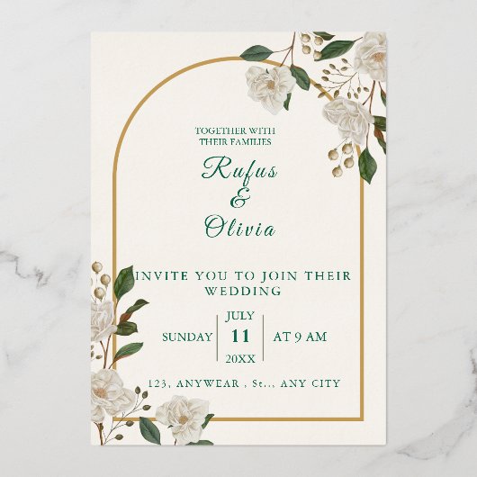 Élégant Faire-part de mariage Floral Arc | rustiqu (Recto)